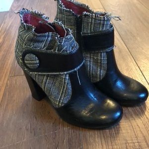 Black and white heeled ankle boot